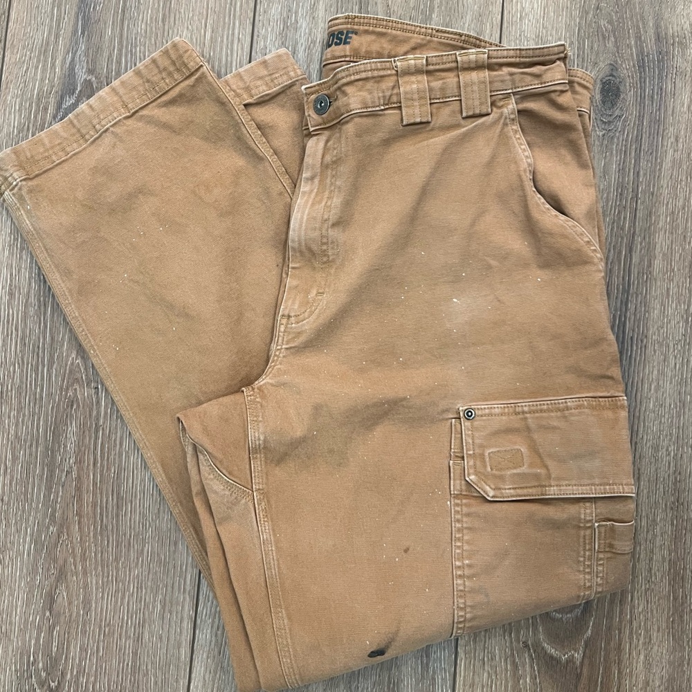 Duluth Trading Co Camel Flex Fire Hose Relaxed Fit Work Cargo Pants 42x32